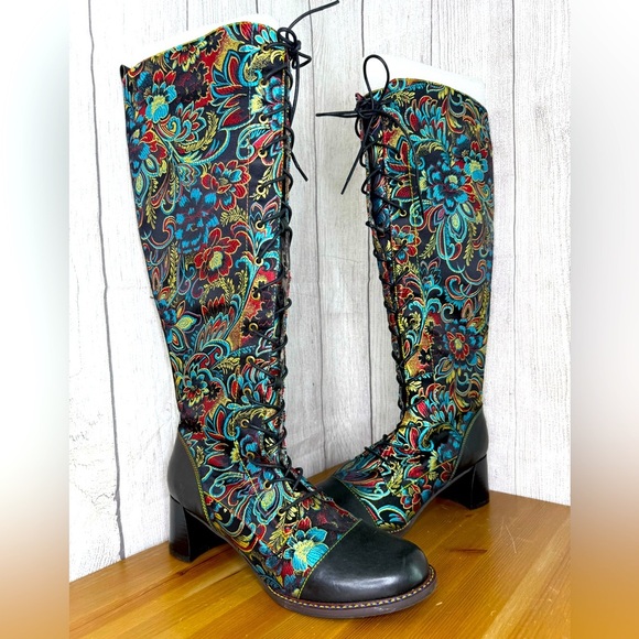 NEW L'Artiste by Spring Step Rarity Floral Jacquard Tall Boot EU 44 US 12.5 - Picture 1 of 13